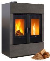 Klover DUAL AIR Hybrid Kombi Kaminofen Holz Pellet Moka Stone/Stahl 17,81 kw